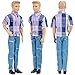 E-TING 3 Sets Casual Wear Plaid Shirt T-shirt Jeans Pants Trousers Doll Clothes for Barbie Fashionistas Ken Doll (#B1)