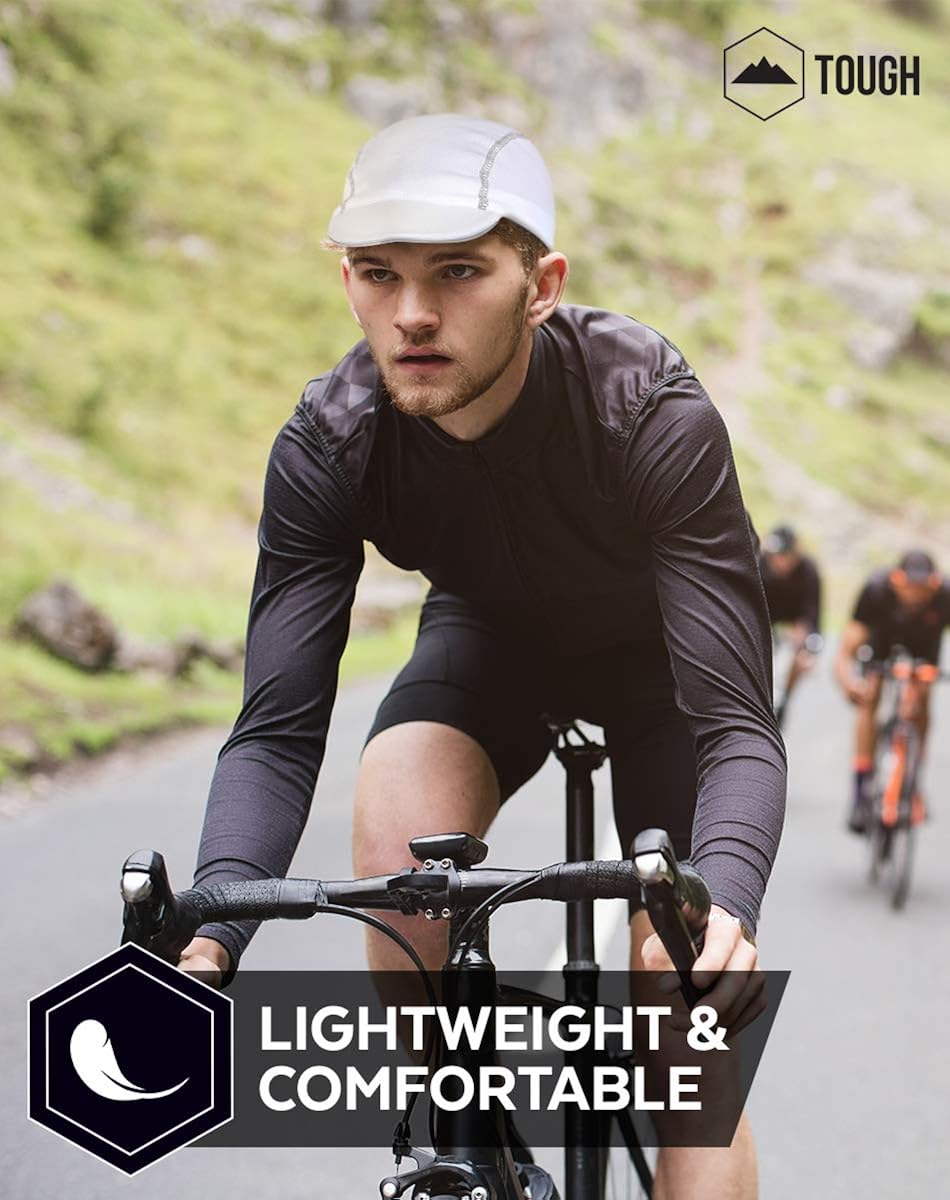 Cycling Cap - Under Helmet Bike Hat - Breathable Bicycle Helmet Liner - Biking Skull Cap for Men & Women with Reflective Sun Brim - Quick Dry & Sweat-Wicking for Riding, Running & Baseball - White : Clothing