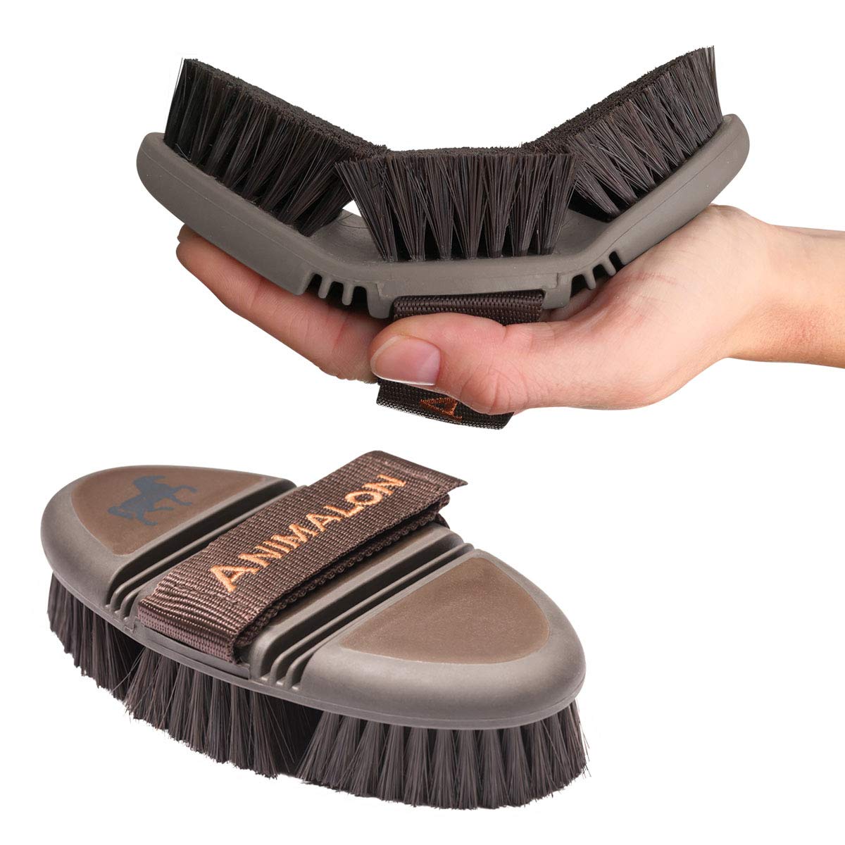 Animalon CareFlex Horse Grooming Brush - Flexible & Ergonomic Horse Hair Brush with Strap Closure for Any Horse Grooming Kit - Horse Accessories - Horse Stuff - Body Brush - Hair Comb