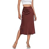 Women's Silk Satin Midi Skirts High Waist Elastic Ruffle Elegant A Line Elegant Casual Slit Party Skirt