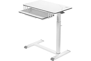 ETHU Overbed Table with Wheels, Upgrade Medical Table with Drawer, Hospital Bed Table, Workstation Table, Adjustable Overbed Bedside Rolling Laptop Table(White)
