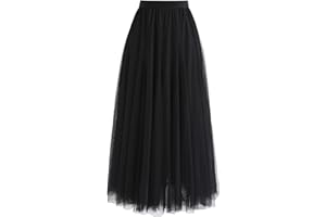 CHICWISH Women's Lilac/Cream/Grey/Pink/Black Layered Mesh Ballet Prom Party Tulle Tutu A-Line Maxi Skirt