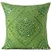Eyes of India Embroidered Decorative Boho Throw Pillow Cover with Mirrors, Handmade Bohemian Accent Cushion Case for Sofa Couch Bedroom Living Room (Green, 16