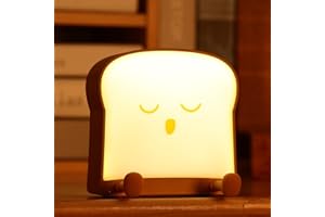 LOVERUIS Cute Toast Lamp Desk Decor Baby Toast Night Light with Sleepy Face, Bread Toaster LED Portable and Rechargeable Bedr