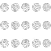 UNICRAFTALE 15Pcs Stainless Steel Round with Tree of Life Spacer Beads Metal Flat Round with Trinity Knot Tree Loose Bead Flat Round Seamed Beads for Bracelet Necklace Jewelry Making