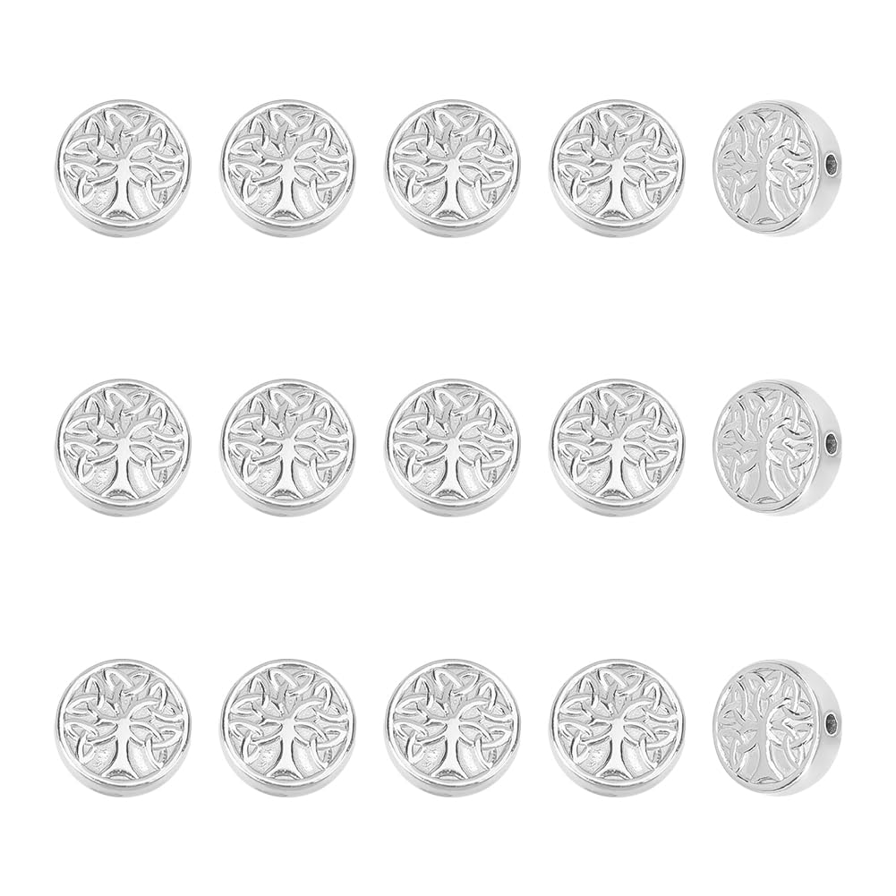 UNICRAFTALE 15pcs Stainless Steel Round Tree of Life Spacer Beads for Bracelet Necklace Jewelry Making