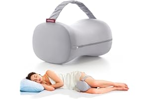 Momcozy Knee Pillow for Side Sleepers with Cooling Cover, Soft Memory Foam Spine Alignment Pregnancy Leg Pillow for Hips, Back, Sciatica Pain, Fixed Strap for Moving, Wider Contact Even Pressure