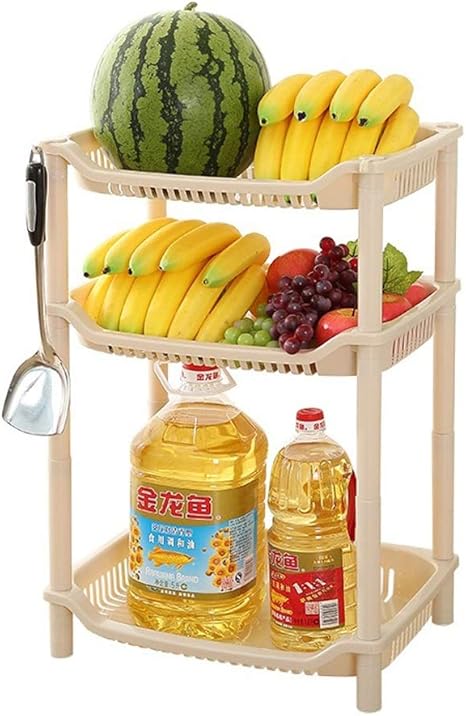 Amazon ベジタブルラック 果物野菜収納ラックキッチン収納床多層プラスチック家庭用果物と野菜の収納皿果物収納バスケット棚 フルーツ棚 Color Khaki Size 3 Layers キッチンラック オンライン通販