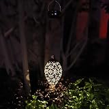 Tomshine Solar Lantern Outdoor Hanging Light Garden Decor Olive Carved Metal view 4