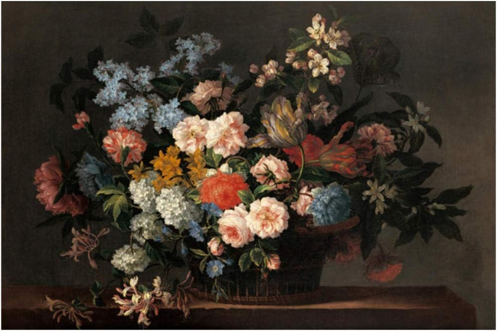 Still Life with Basket of Flowers Jigsaw Puzzle Adult 1000 Pieces Wooden Puzzles Kids Oil Painting Artistic Insight Toys