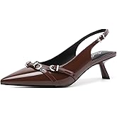 Mostrin Kitten Heels for Women Pointed Toe Pumps Patent Leather Low Heel Slingback Heels with Buckle Dress Shoes for Dating Party Working