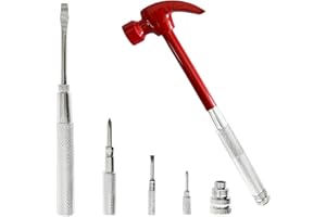 LASUND Red 6 in 1 Multitool Mini Hammer & Screwdriver Set - Camping Hand Tools with Metal Hammer Head