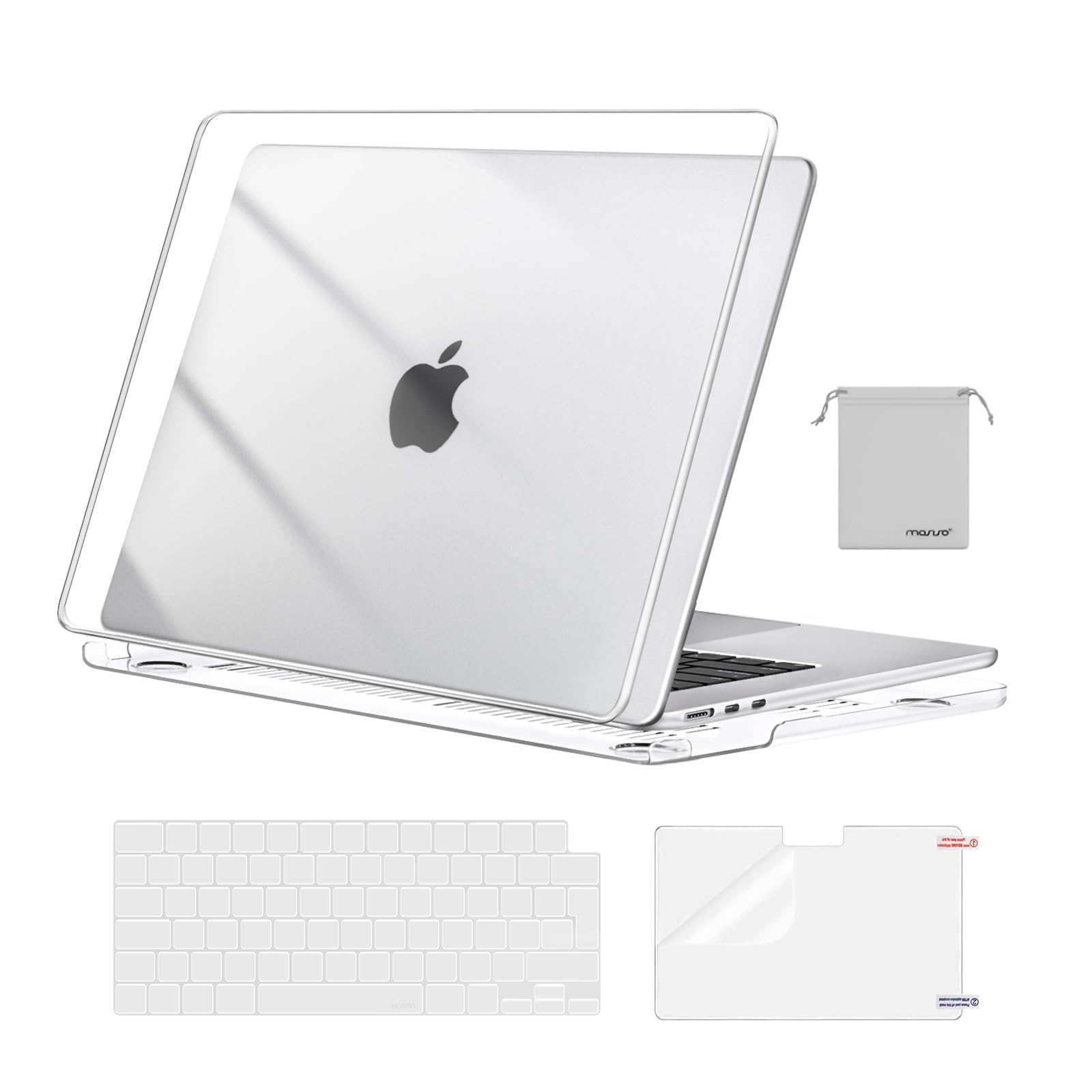 MOSISO Scratch-Resistant Case Compatible with MacBook Air 15 inch M5 M4 M3 M2 2026-2023 A3448 A3241 A3114 A2941,Protective Hard Shell Laptop Cover Keyboard Skin&Screen Film&Pouch, Crystal Clear