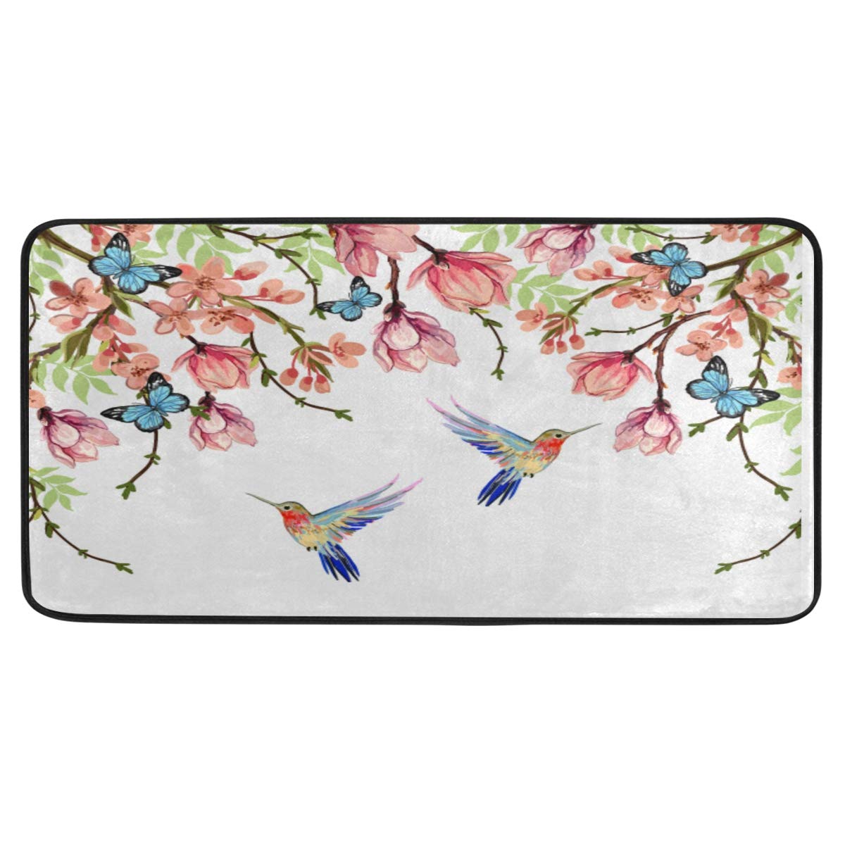 CPYang Tropical Flower Butterfly Hummingbird Kitchen Rug Mat Non Slip Anti Fatigue Standing Mat Runner Rug Washable for Kitchen Bathroom, 50x99 cm
