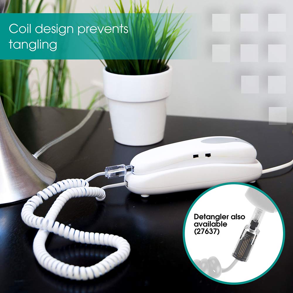 Power Gear Coiled Telephone Cord, 2 Pack, 4 Feet Coiled, 25 Feet Uncoiled, Phone Cord works with All Corded Landline Phones, For Use in Home or Office, White, 46081