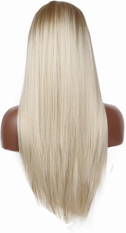 Blonde Lace Front Wigs for Women Long Straight Dark Blonde Ombre Pastel Blonde Synthetic Wig Heat Resistant Fiber Hair Wigs 24" - Image 4
