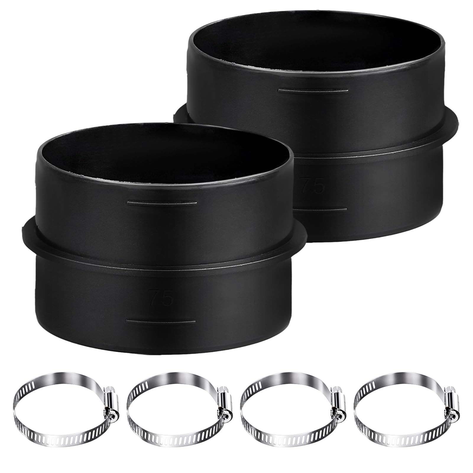 2PCS 75mm Heater Ducting Connector, Plastic Ducting Joiner Connector with 4 Adjustable Clips Round Ventilation Duct Pipe Connector for Diesel Heater Ducting