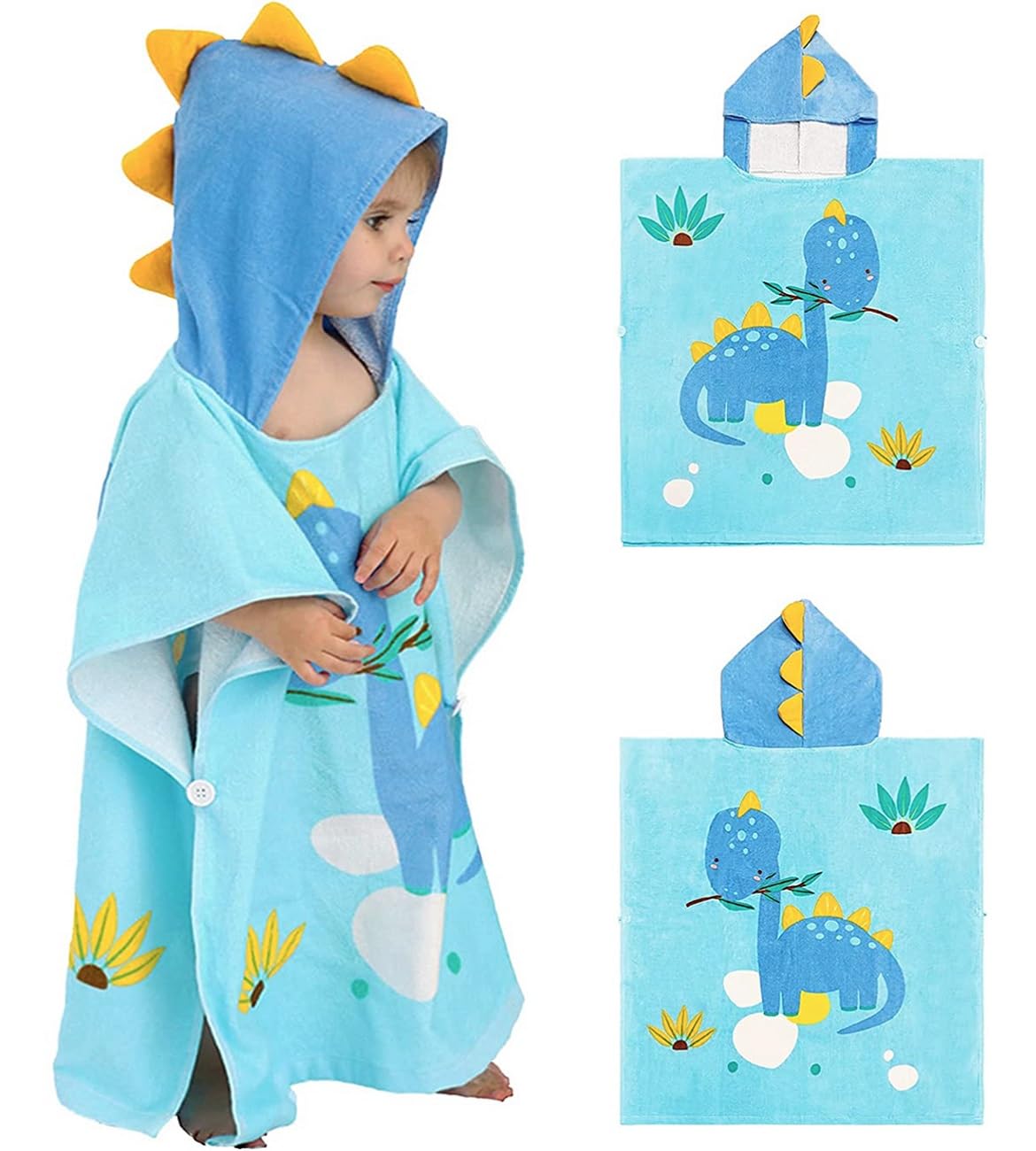 Gneliwm Kids Hooded Beach Towel Poncho Absorbent Cotton Children Swimming Bath Towel Bathrobe Changing Robe for Boys and Girls