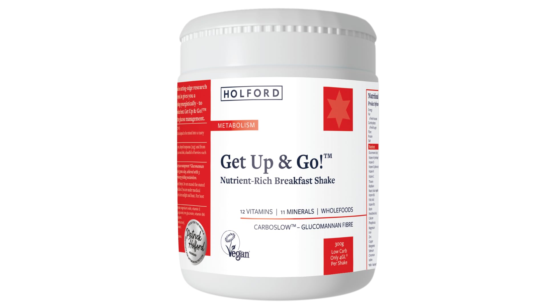 PATRICK HOLFORD Get Up & Go/Multi-Vitamin & Mineral Supplement Shake Powder/for Weight Management Support / 24 Nutrients Plus Glucomannan/Naturally Sourced/Powder/Vegan/for Women & Men