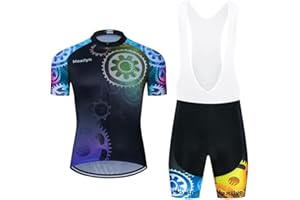 MOXILYN Men's Cycling Jersey Bike Clothing Set Full Zipper Breathable Quick-Dry Shirt + Cycling Bibs with 20D Padded