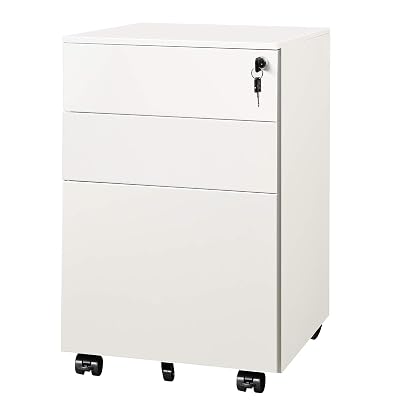 DEVAISE 3 Drawer Rolling File Cabinet, Locking Filing Cabinet for Home Office, Fully Assembled Under Desk Cabinet, White