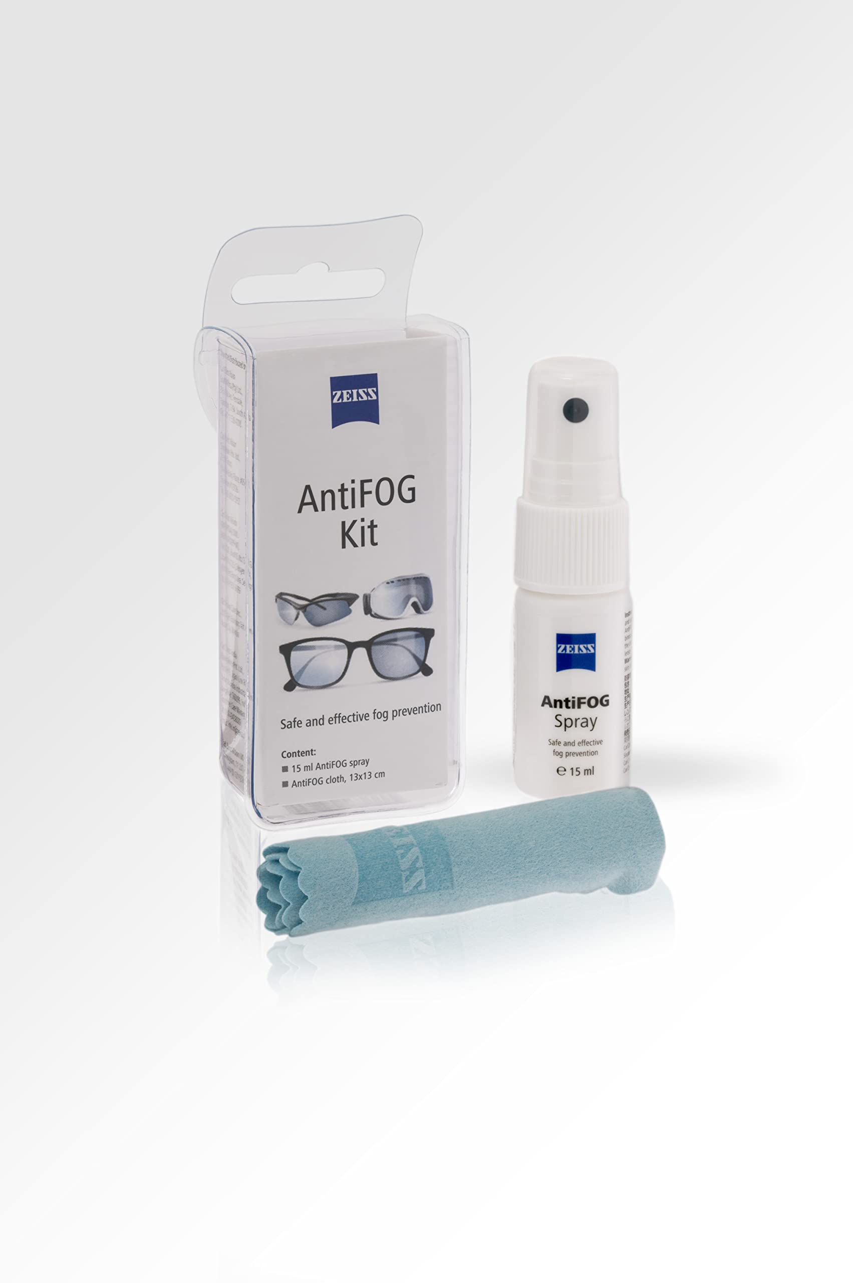 ZEISS AntiFOG Kit, De-Misting Treatment for Glasses & Spectacles, Fog Prevention 15ml Spray + Cloth(Twin Pack)