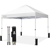 CROWN SHADES 8x8 Pop Up Canopy Tent with One Push Setup, Grid White | Patented CenterLok, Easy Outdoor Sun Shade for Events, Parties, Camping - Gazebo with STO-N-Go Cover Bag, Silver-Coated Top