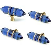 JEREVER 4 Pack Hexagonal Crystal Knobs Wire Wrapped Glass Brass Drawer Pull Cabinet Handle Gold Furniture Hardware for Dresser Kitchen (Blue)
