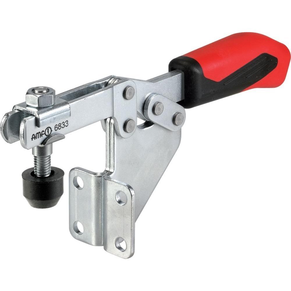 AMF 93179 "6833" Horizontal Acting Toggle Clamp with Angle Base, Silver/Red, Size 1