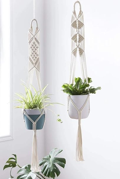 pepme Cotton Hanging Planter - White, Off-White, 39 Inches, Set Of 2