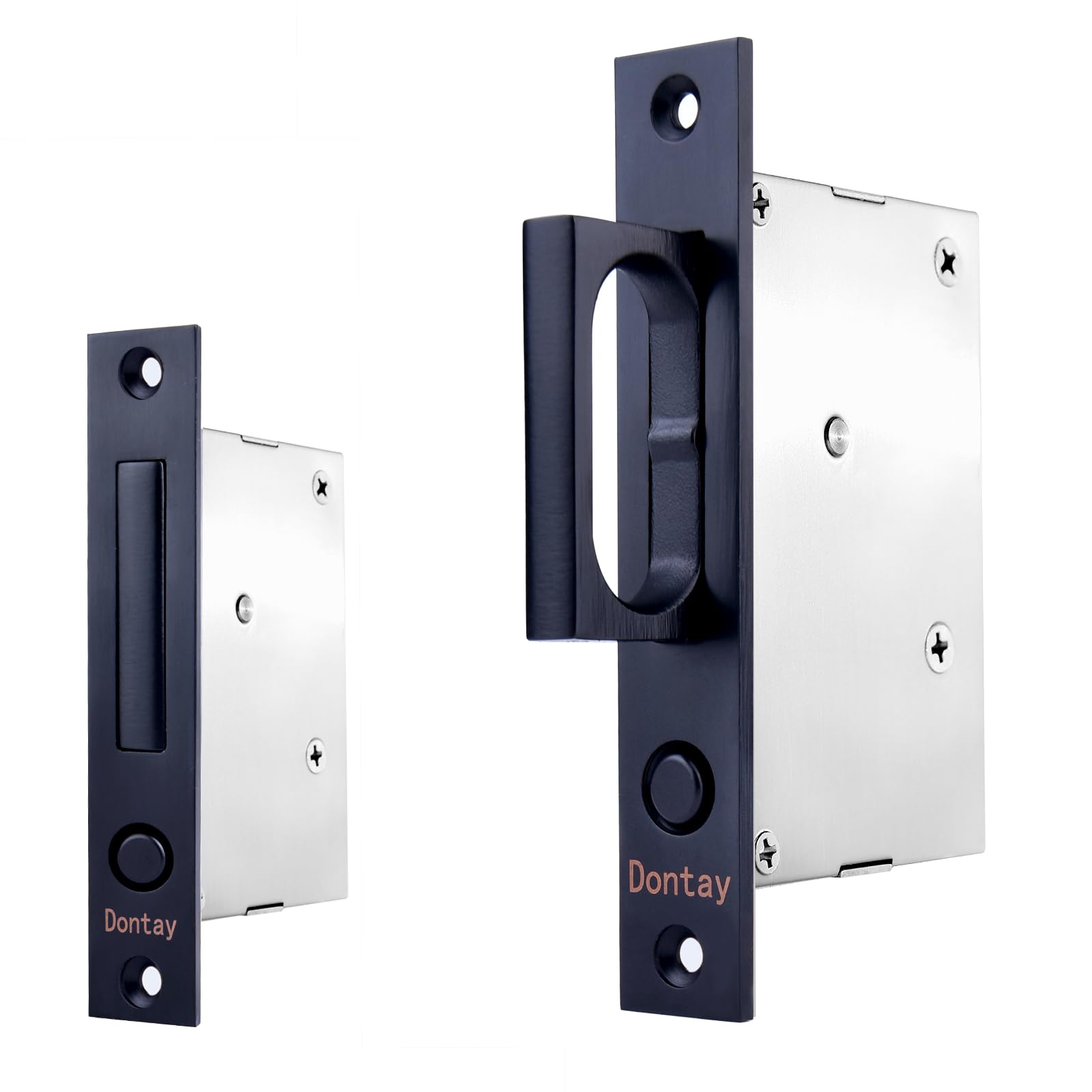 Photo 1 of Dontay Pocket Door Edge Pull, Push Automatic Bounce Switch, Hidden Handle, Sliding Door Pull Hardware, Flush, Large Enough Pull Ring (1, Stainless Steel Black)