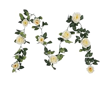 Blumengirlande mit Kunstseide-Blumen von Houda, für Heim, Garten, Wände, Hochzeit, 1 Stück champagnerfarben