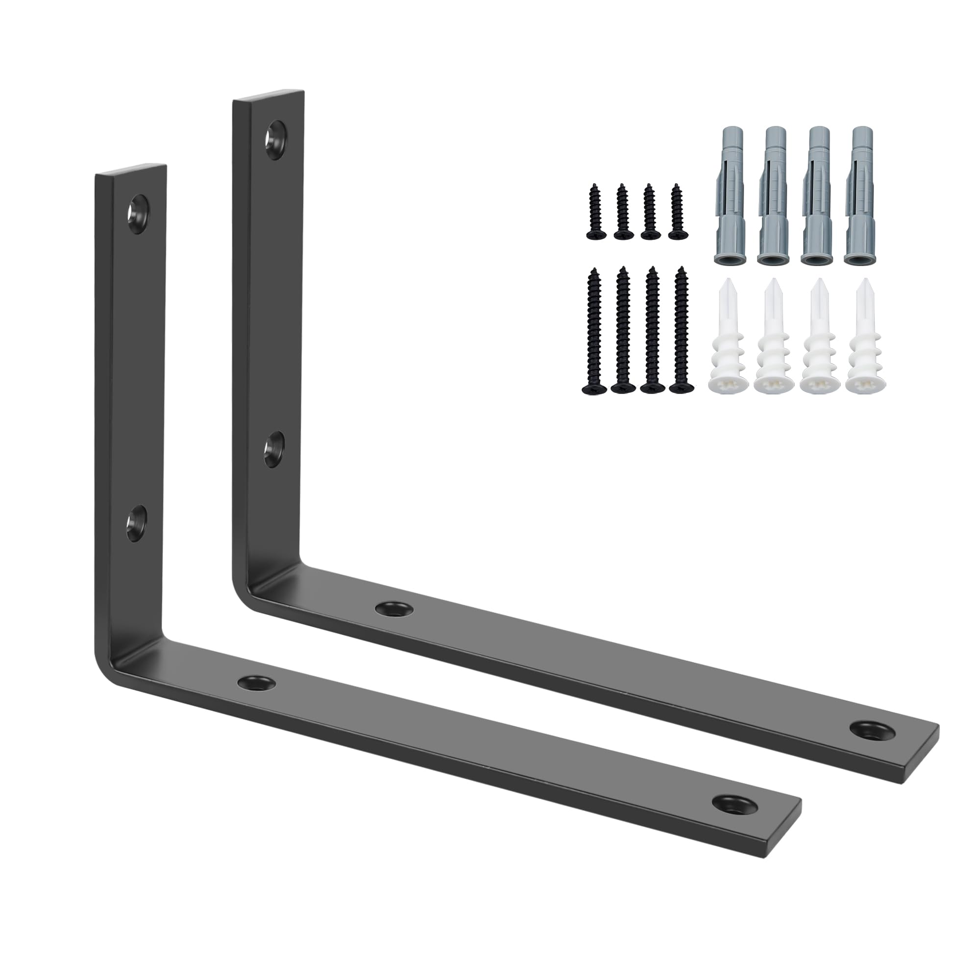 SAYAYO Black Shelf Brackets Heavy Duty 5MM Thick, Metal Angle Brackets L Shape for Shelves, Wooden Shelf Bracket & Supports Wall Hanging Corner Brace, 200mm*150mm, 2 Pack, EJZX23108B-2P