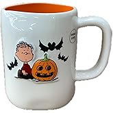 Rae Dunn Peanuts Halloween Ceramic Coffee Tea Mug, Charlie Brown & Bats (Spooky)