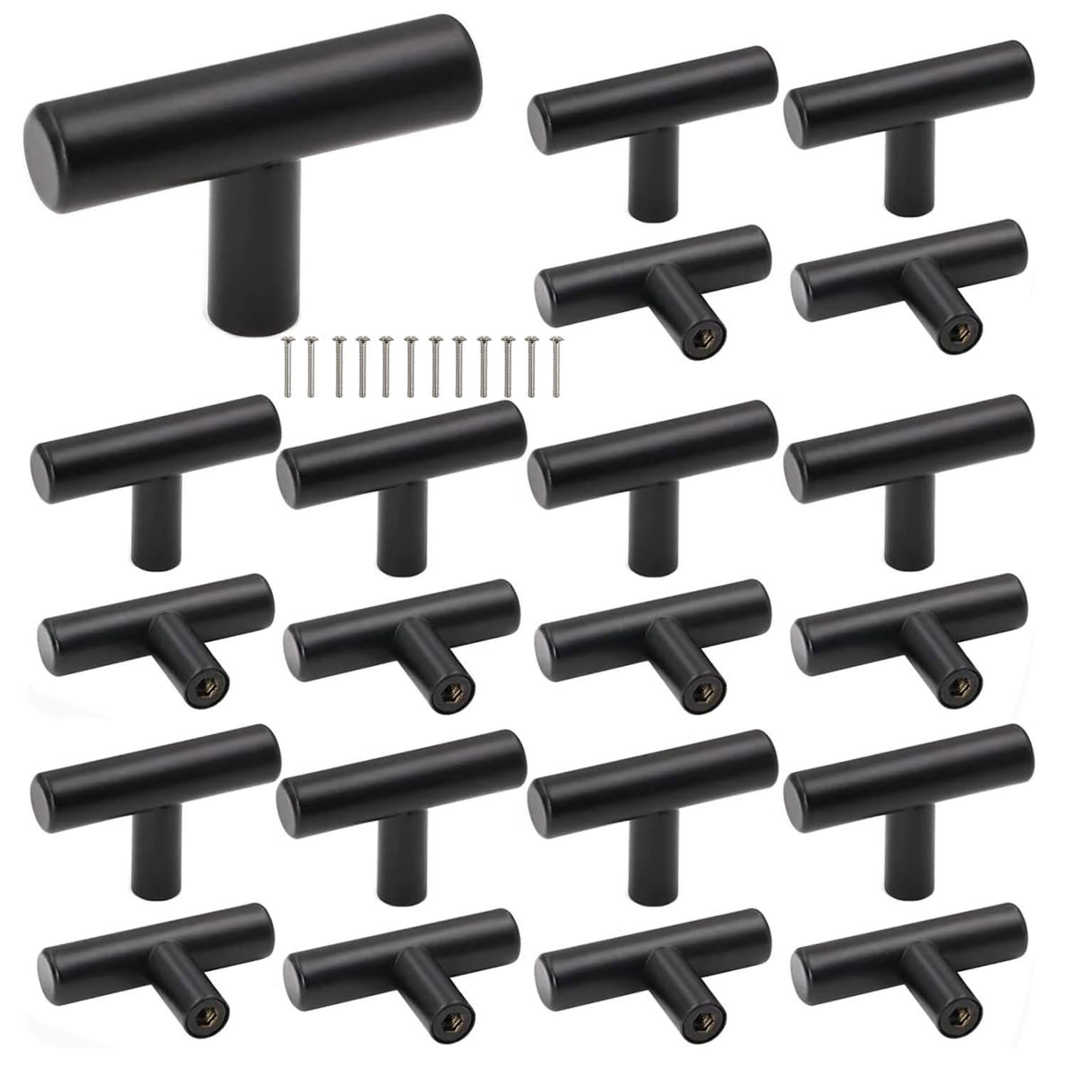 HNJKJEU Pack of 20 Furniture Knobs Black T Shaped Cabinet Knobs Stainless Steel with Screw Vintage Cabinet Handles for Drawer, Dresser, Furniture, Kitchen, Home Decoration (20)
