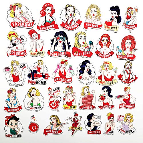 32PCS Vape Bomb Girl Stickers Sexy Modern Girl Sticker Laptop Car Bicycle Suitcase Computer Water Bottle Mobile Phone Stickers Decals (Bomb Girl) - Thumbnail 2
