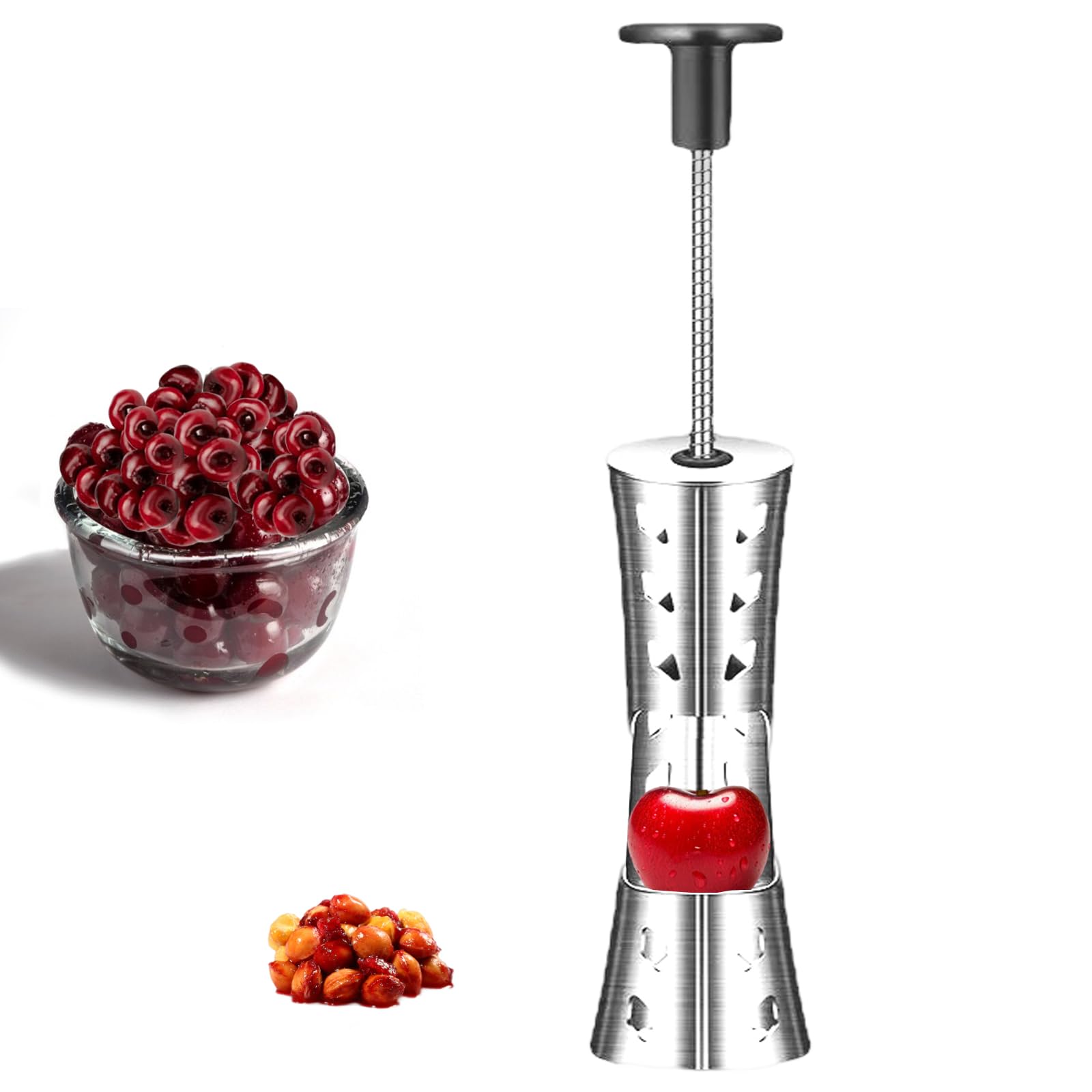 View 1 of Cherry Pitter Tool - 304 Stainless Steel Pitting Tool, Portable Cherries Corer Stoner Seed Tool, Cherry Seed Remover Kitchen Tool, Fruit Pit Remover for Cherry Jam,Press Type(Black)