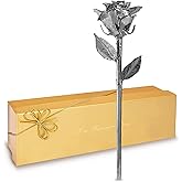 Forever Rose Real Rose Dipped in Platinum, Handcrafted Preserved Rose in Luxury Gold Gift Box, Romantic Gift for Her, Elegant Keepsake for Anniversary, Valentine's Day or Birthday.