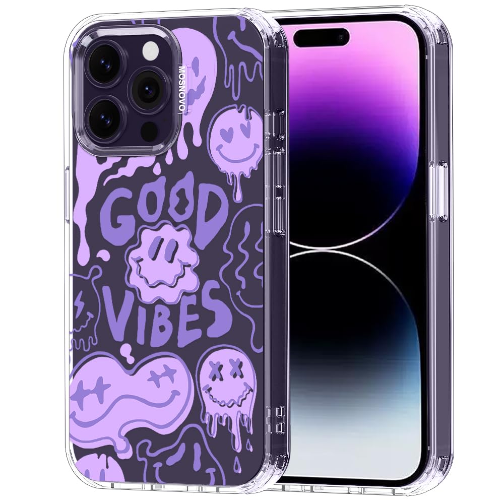 MOSNOVO Case for iPhone 14 Pro Max, [Buffertech 6.6ft Military-Grade Drop Protection] [Anti Peel Off Tech] Clear TPU Bumper Phone Case Cover Design - Good Vibes — image 1