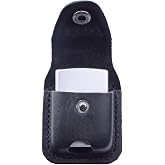 Handmade Fliptop Leather Lighter Pouch Holder Case with Pocket Belt Loop (Black)