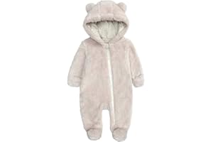 BABYMINE Newborn Baby Jumpsuit Hooded Fleece Rompers Long Sleeve Onesies Outwear Outfits