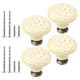 Suiwotin 4pcs Beige Ceramic Knobs, Vintage & Retro