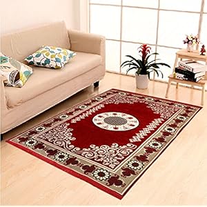 DAILZ Ethnic Velvet Touch Abstract Chenille Carpet – 55″x80″, Maroon