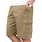 XinnanDe Mens Lightweight Cotton Loose Full Elastic Waist Twill Cargo Short with Drawstring