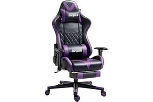Darkecho Gaming Office Chair with Footrest Massage Racing Ergonomic Leather Reclining Video Game Chair Adjustable Armrest High Back Gamer Chair with Headrest and Lumbar Support Purple