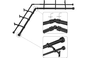 Mayrhyme Black Double Corner Window Curtain Rods with Aluminum End Cap Finials and Brackets,1 Inch Diameter Dual Bay Window Curtain Rods, Adjustable 2 Sided 32-86 Inch Double Drapery Rod