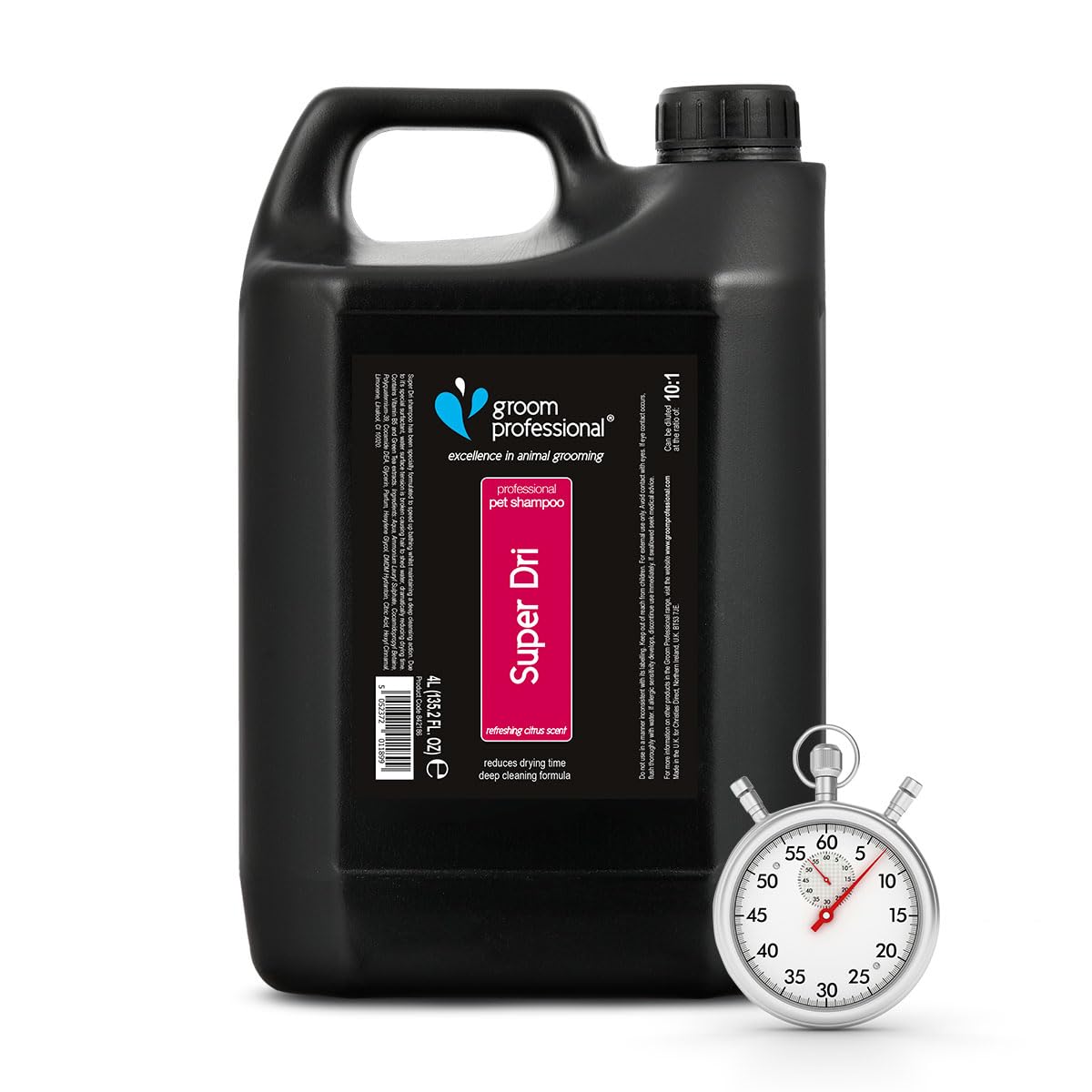 GROOM PROFESSIONAL Super Dri Dog Shampoo - Fast Drying & Deep Cleaning Formula - Ideal for Thick Coats - Removes Dirt, Debris & Grease from Smelly Dogs - Adds Shine & Softness to Coat, Fresh Scent, 4L โ image 1