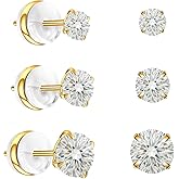 Moissanite Stud Earrings in 14K White Gold Plated Titanium | HypoAllergenic Earrings for Women & Men