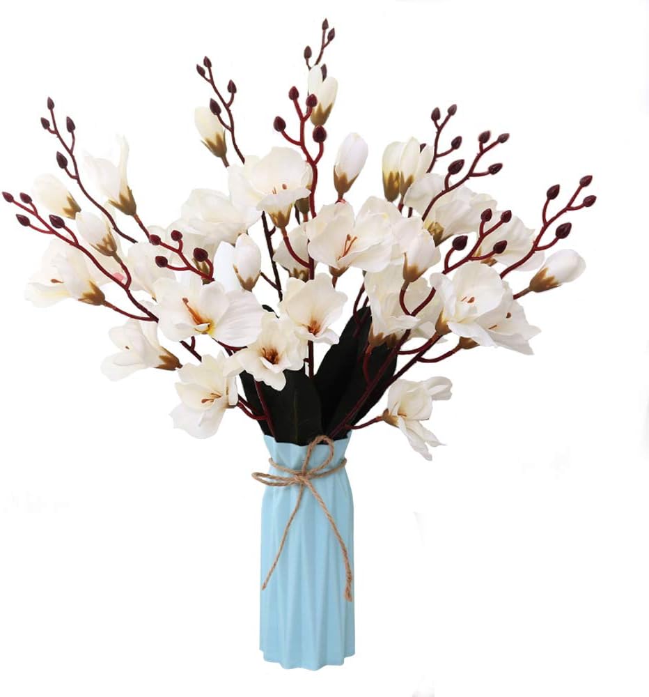 Amazon Com Nadalan Artificial Flower Arrangements Bulk With Vase Fake White Gladiolus Silk Plastic Flowers For Home Decor Desk Garden Party Wedding Decoration White Gladiolus Home Kitchen