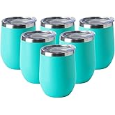 HASLE OUTFITTERS 12oz Wine Tumbler with Lid Stemless Wine Glasses Double Wall Vacuum Travel Mugs stainless steel Coffee Cup for Cold & Hot Drinks Wine Coffee Cocktails Beer 6 Pack Light Blue